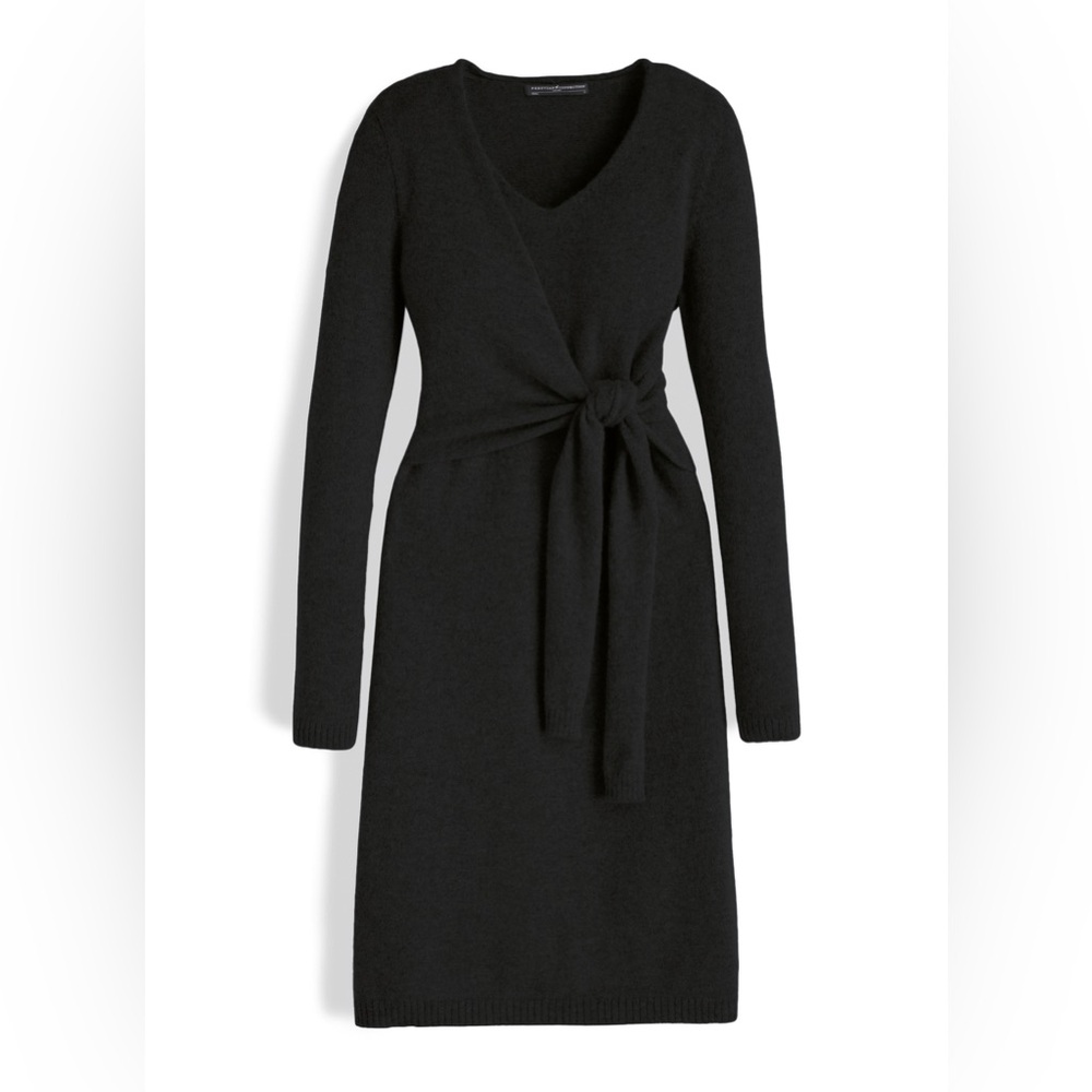 Peruvian Connection Black 100% Royal Alpaca Tie Front Faux Wrap Sweater‎ Dress S